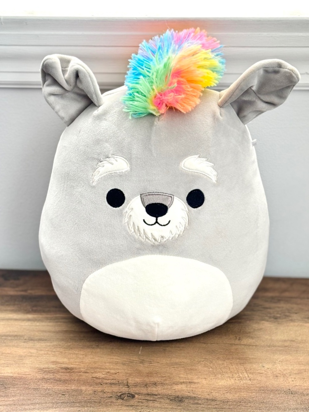 Squishmallows SquishDoos May the Gray Schnauzer Dog Puppy 11" Rainbow Mohawk Toy